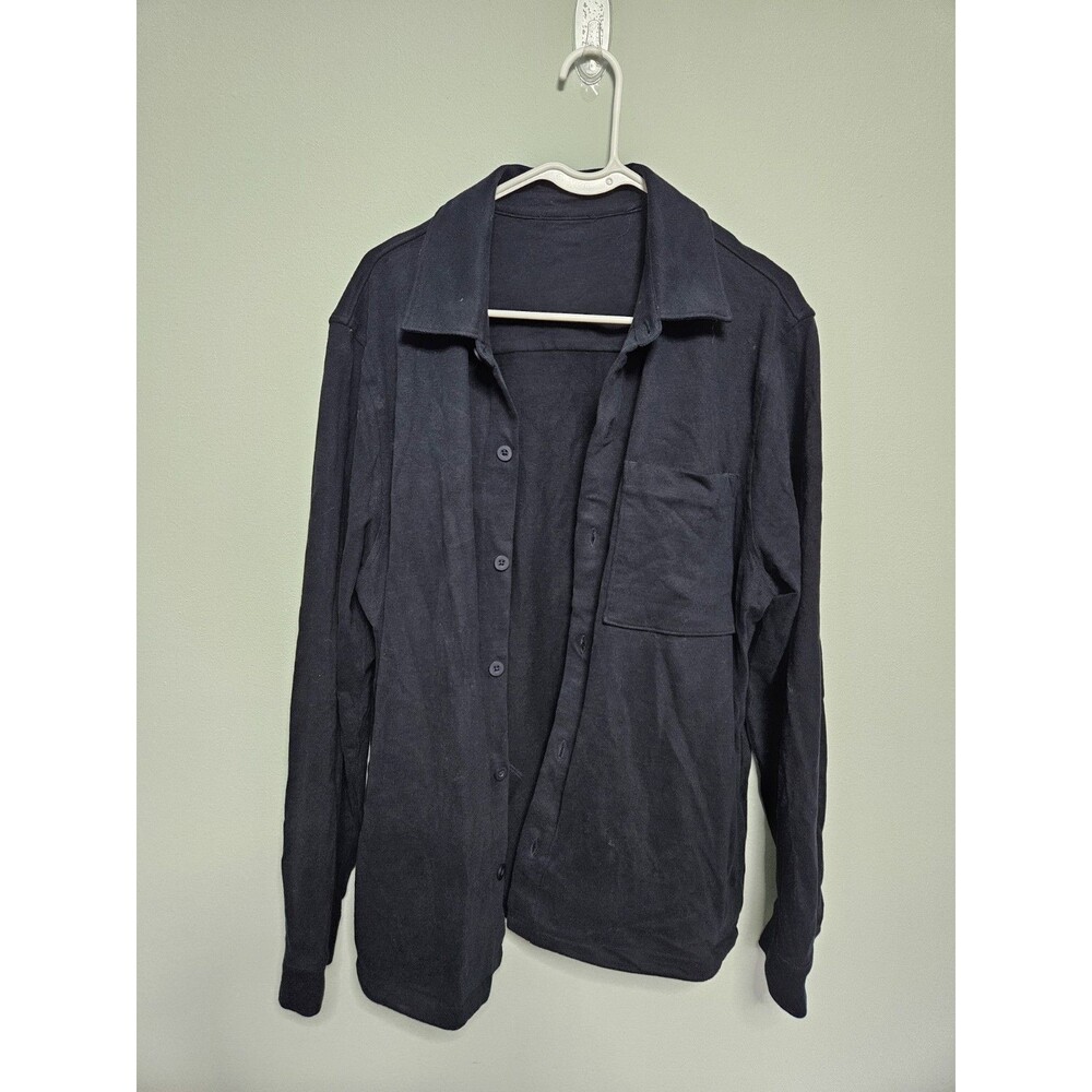 Vince Mens Navy Blue Cotton Blend Button Front Shirt Jacket Size Large